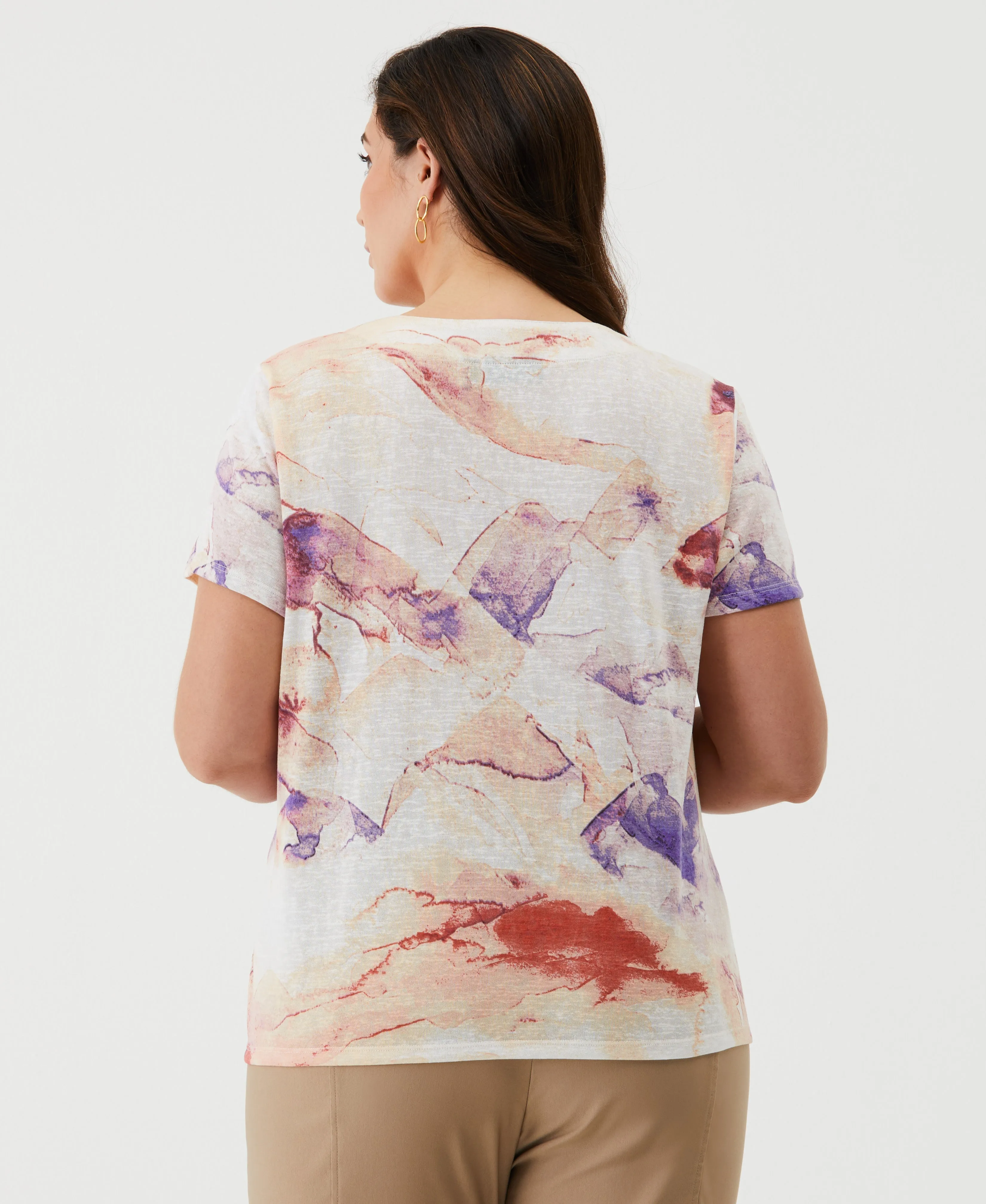 Plus Size Eco Watercolor Print Lace-Up Tee