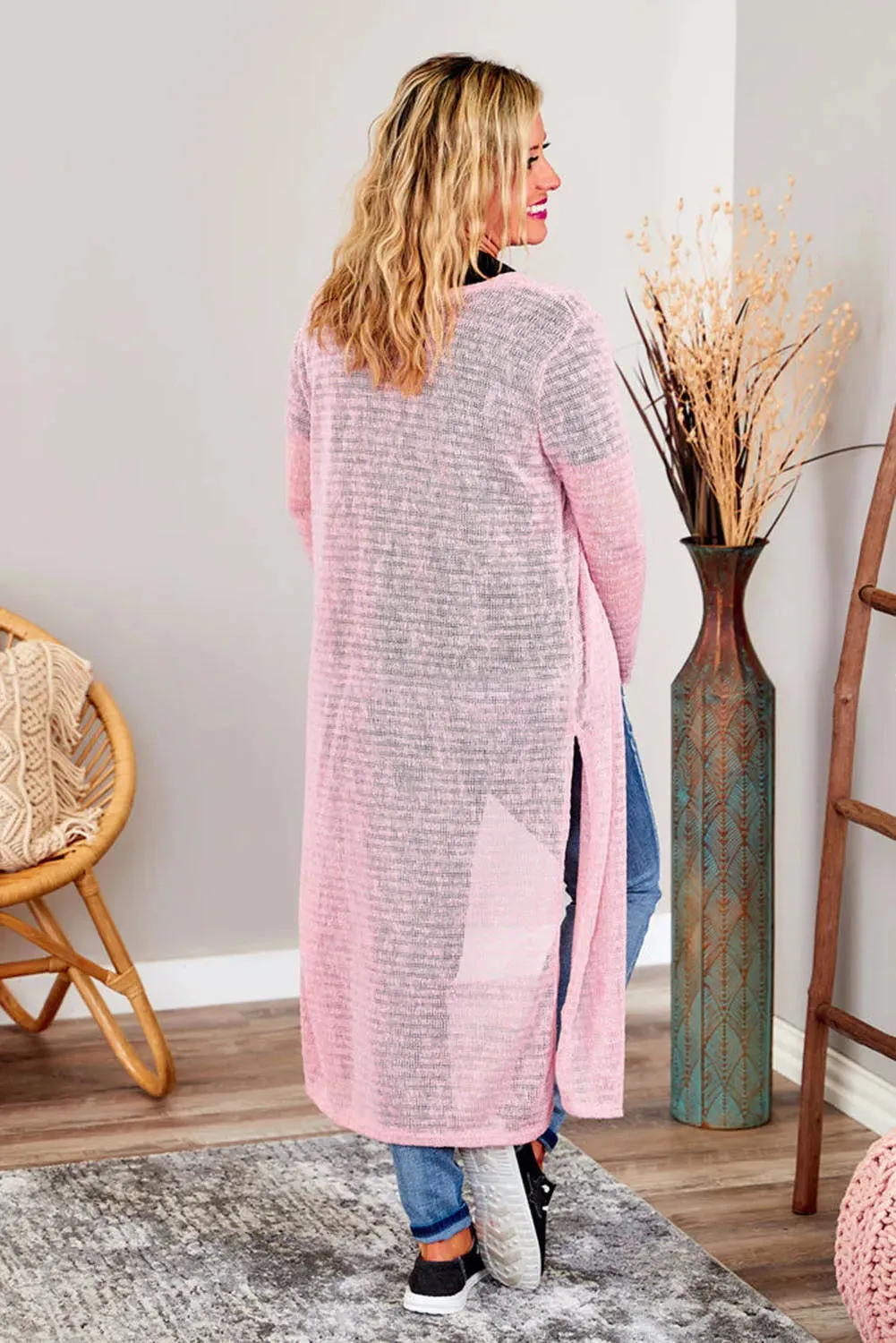 Plus Size Pink Sheer Knit Cardigan