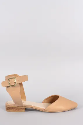 Qupid Almond Toe Buckled Ankle Strap Flat