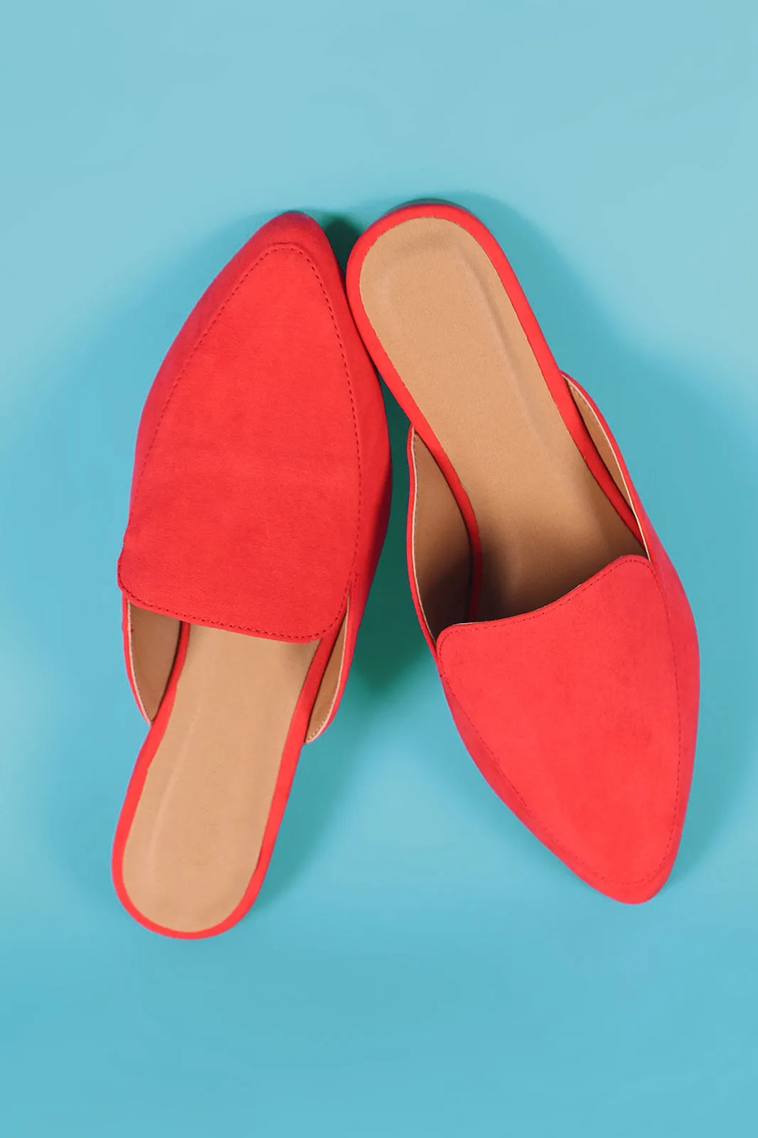 Qupid Suede Pointy Toe Mule Loafer Flat