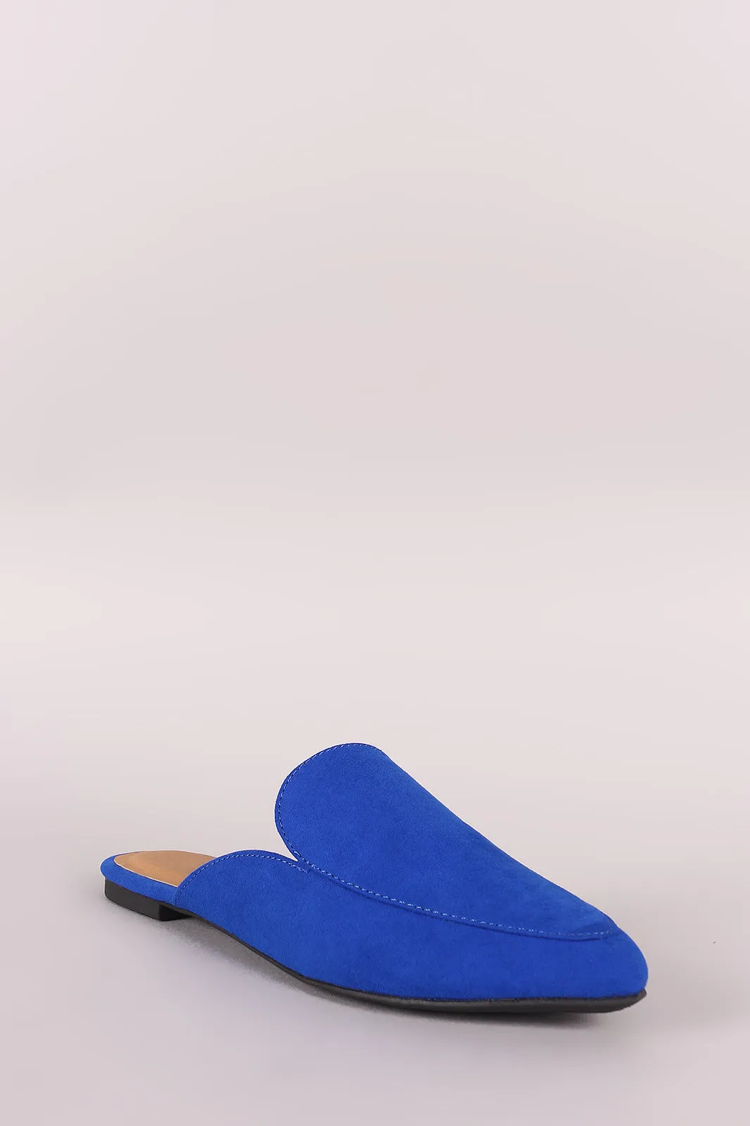 Qupid Suede Pointy Toe Mule Loafer Flat