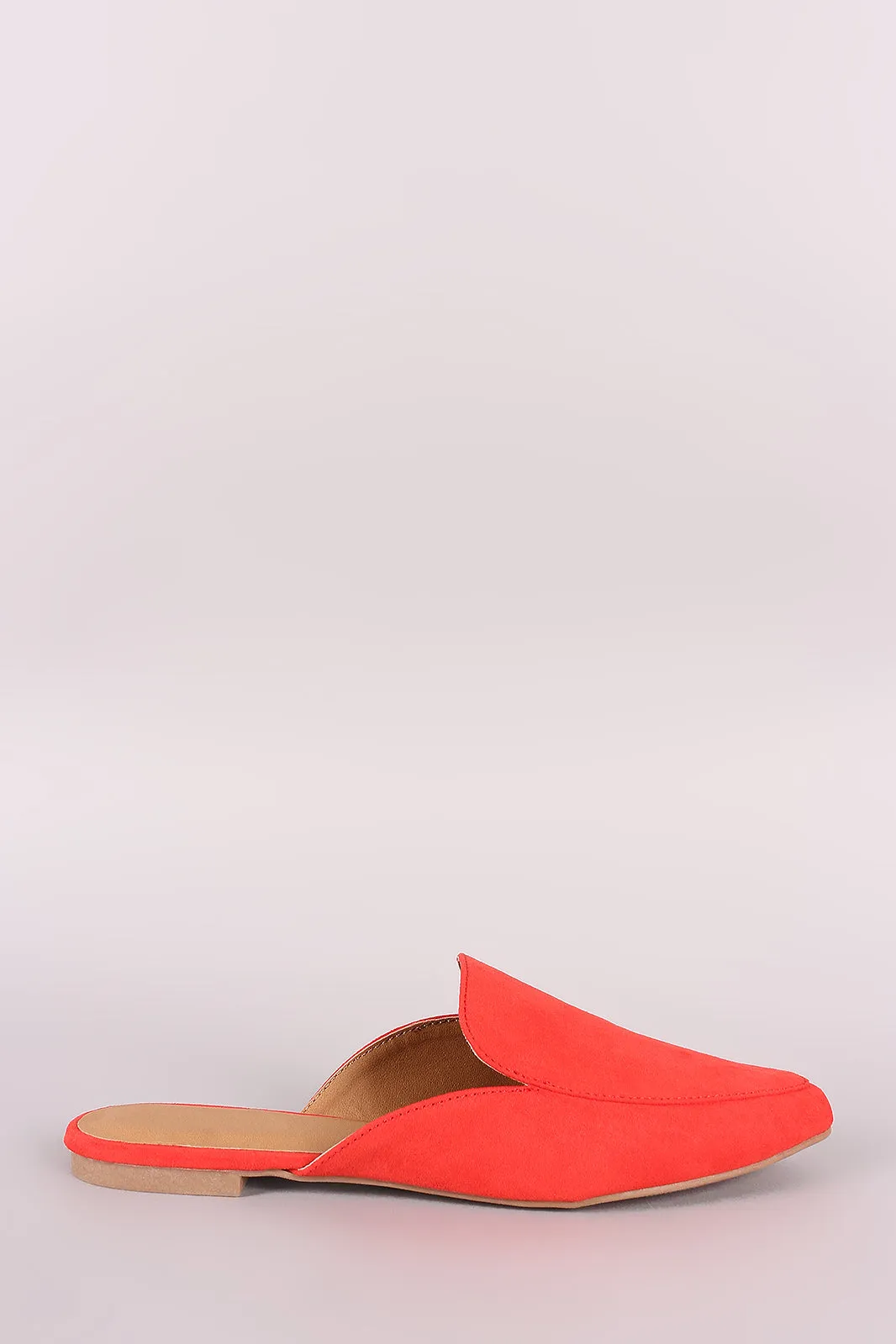 Qupid Suede Pointy Toe Mule Loafer Flat