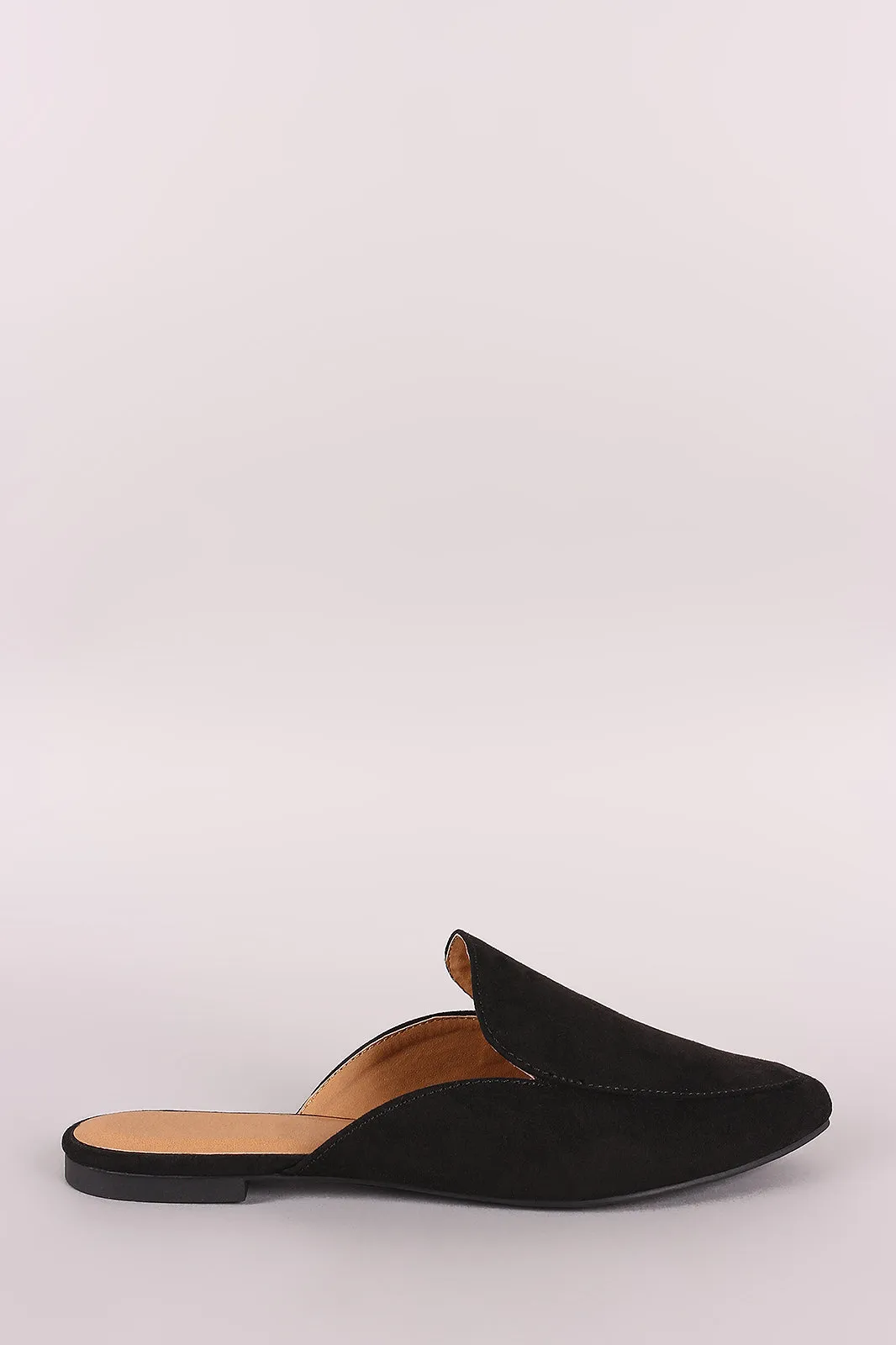 Qupid Suede Pointy Toe Mule Loafer Flat