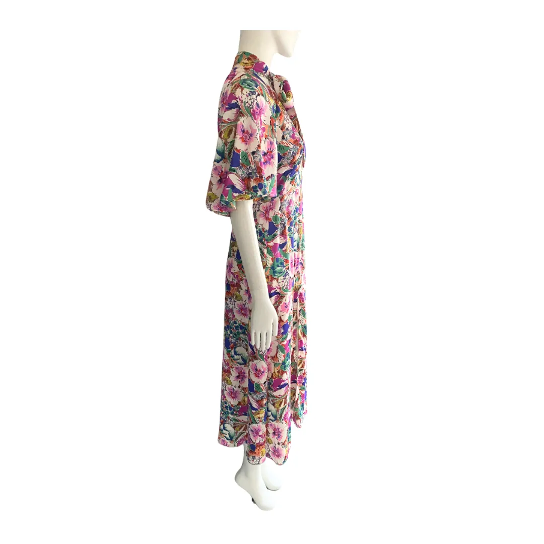 River Island Floral Tie Neck Dress Pink Multicolour SIZE 8