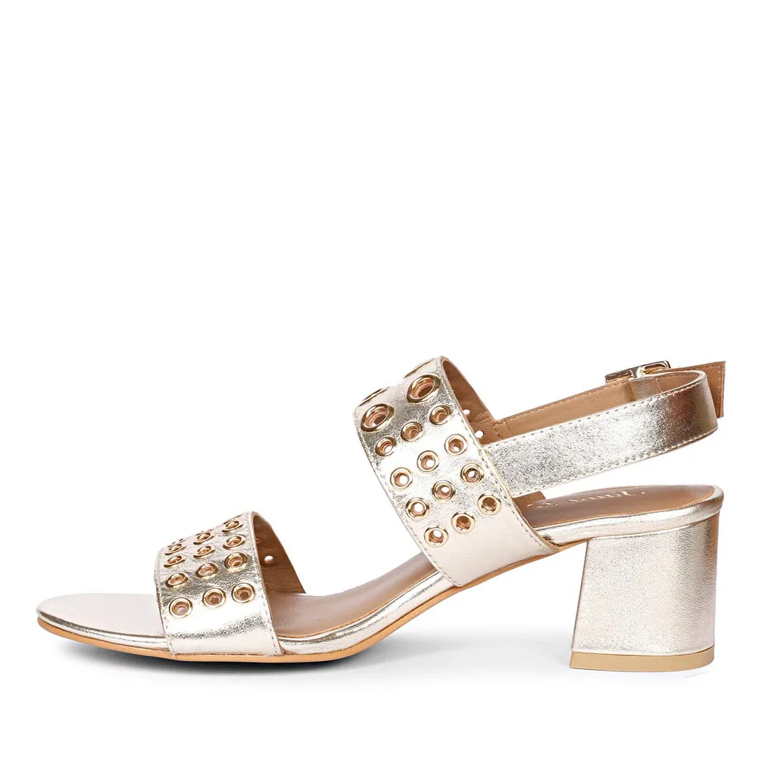 Saint Albina Eyelet Embellished Platin Leather Block Heels