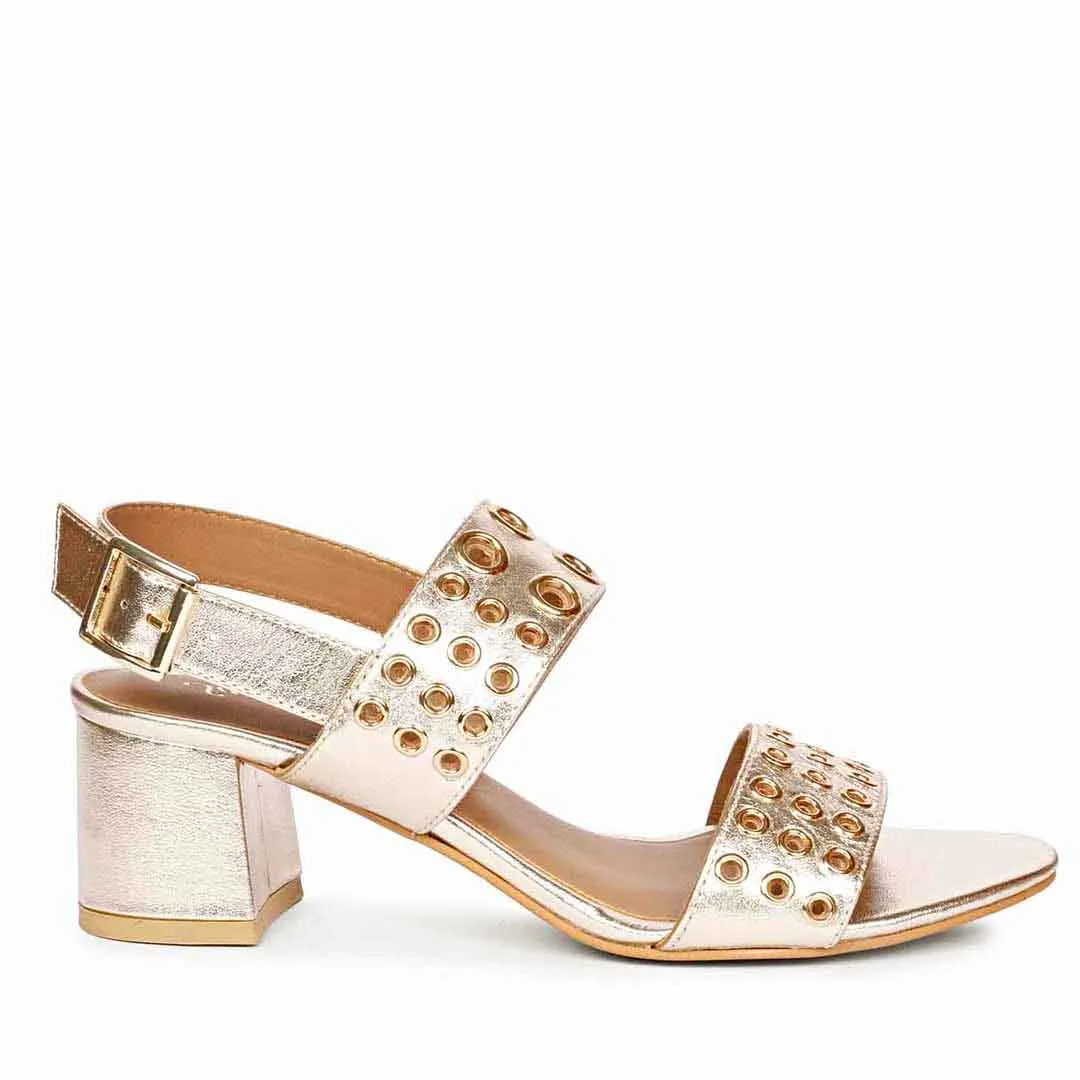 Saint Albina Eyelet Embellished Platin Leather Block Heels