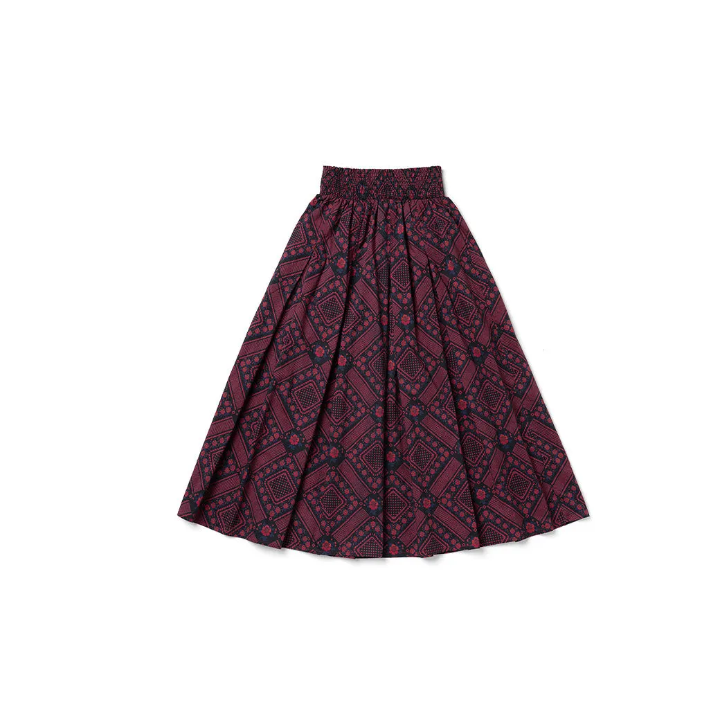 Smocked Waist MIDI Skirt - Indigo Floral