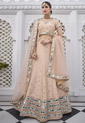 Soft Peach Mirror Work Wedding Lehenga Choli