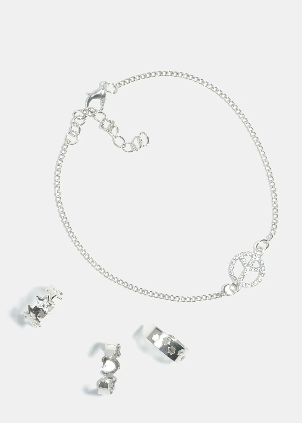 Sparkly Peace Sign Anklet & Toe Rings Set