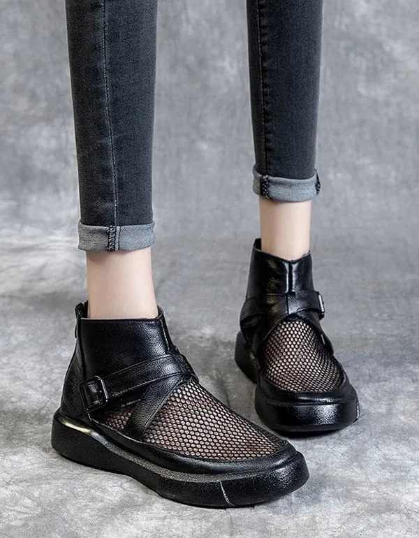 Summer Mesh Retro Leather Ankle Boots 35-43