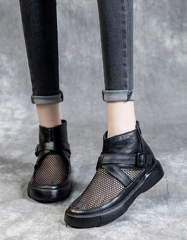 Summer Mesh Retro Leather Ankle Boots 35-43