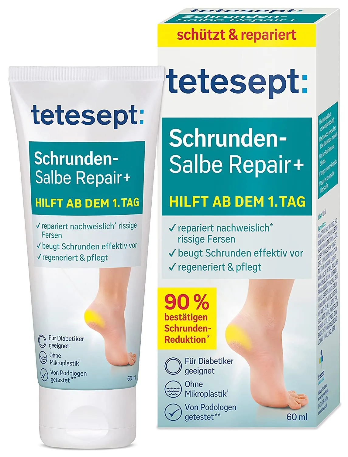 Tetesept Cracked Ointment Repair  | Shea Butter & Dexpanthenol Foot Cream for Cracked Heels - 60ml