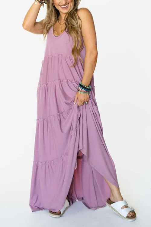 Tiered Pockets Slip Maxi Dress