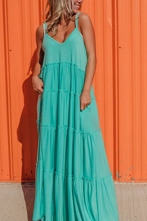 Tiered Pockets Slip Maxi Dress