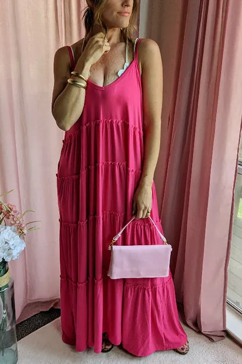 Tiered Pockets Slip Maxi Dress