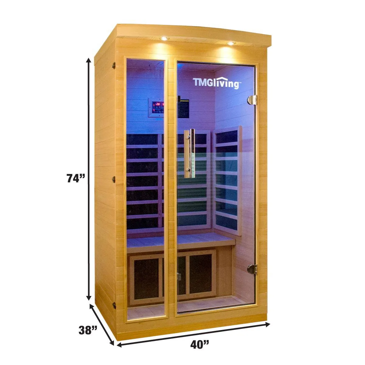 TMG LIVING 1-2 Person Indoor FAR Infrared Room, Natural Canadian Hemlock, Bluetooth Speakers, Tempered Glass Door, TMG-LSN10