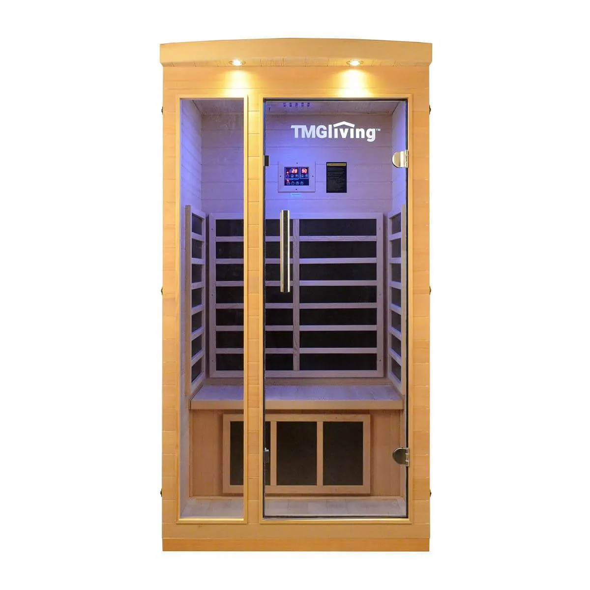 TMG LIVING 1-2 Person Indoor FAR Infrared Room, Natural Canadian Hemlock, Bluetooth Speakers, Tempered Glass Door, TMG-LSN10