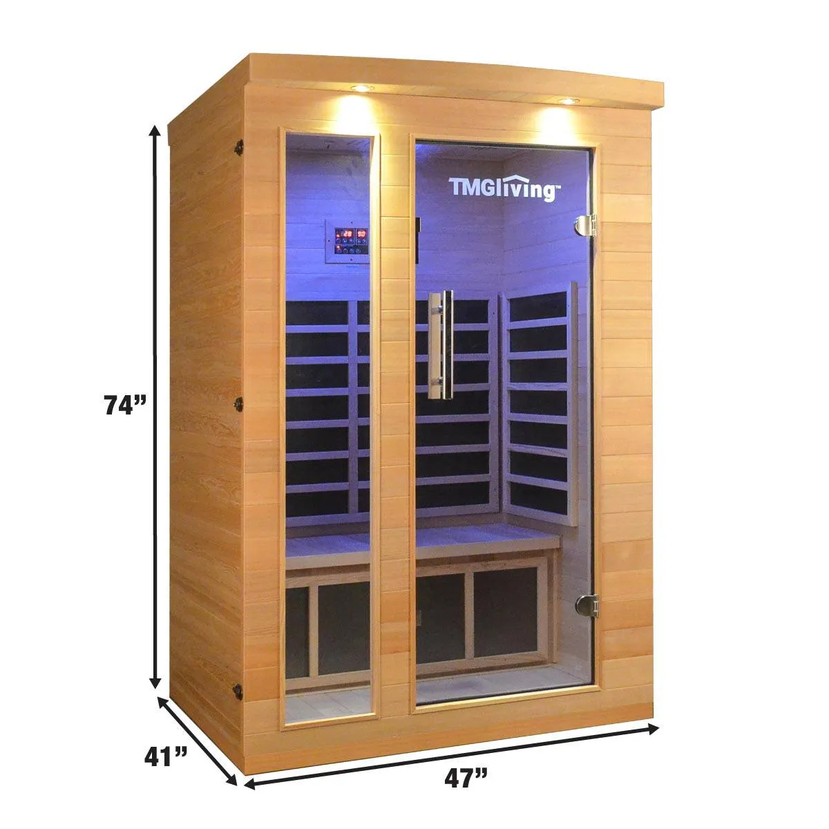 TMG LIVING 2 Person Indoor FAR Infrared Sauna Room, Natural Canadian Hemlock, Bluetooth Speakers, Tempered Glass Door, TMG-LSN20