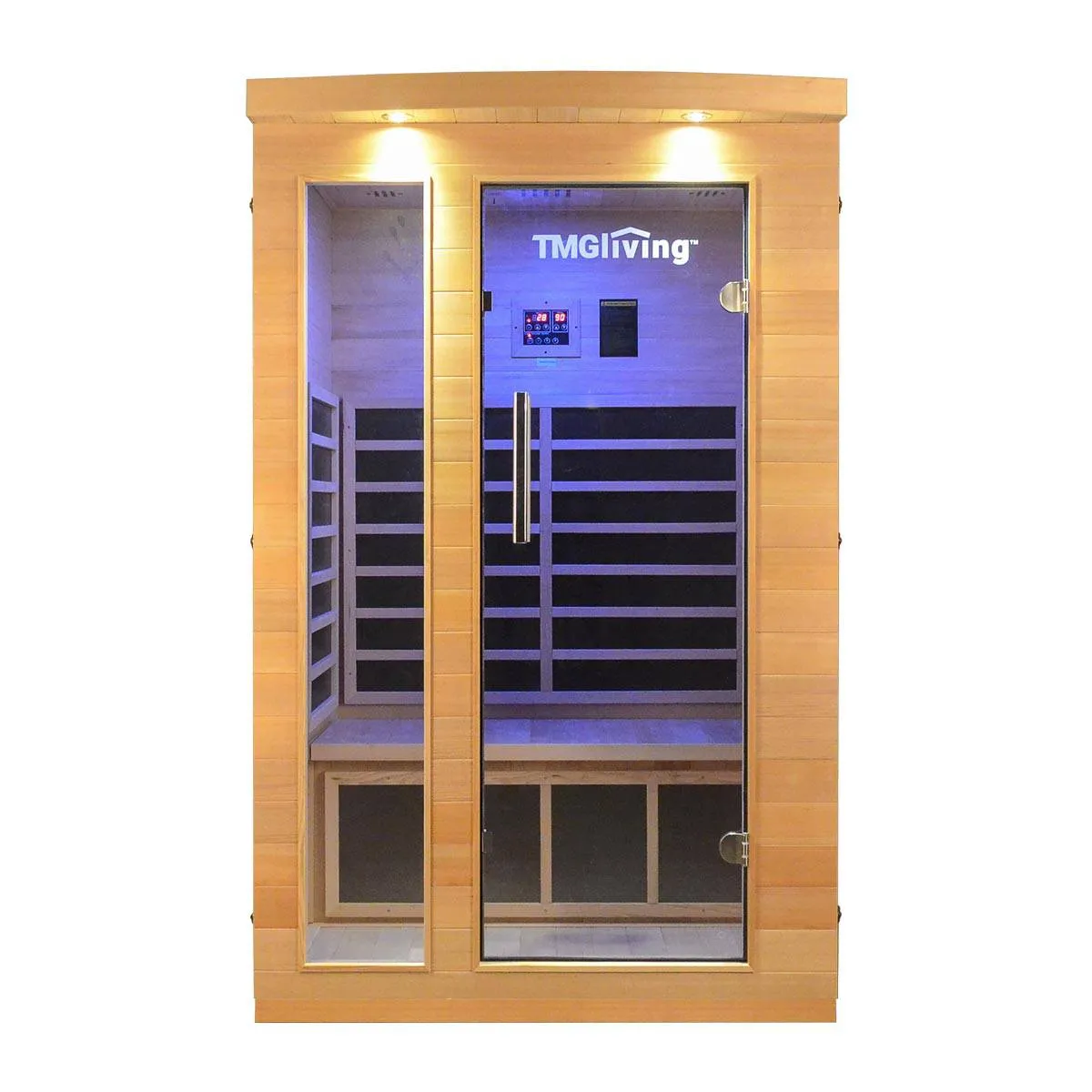 TMG LIVING 2 Person Indoor FAR Infrared Sauna Room, Natural Canadian Hemlock, Bluetooth Speakers, Tempered Glass Door, TMG-LSN20