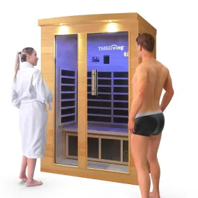 TMG LIVING 2 Person Indoor FAR Infrared Sauna Room, Natural Canadian Hemlock, Bluetooth Speakers, Tempered Glass Door, TMG-LSN20