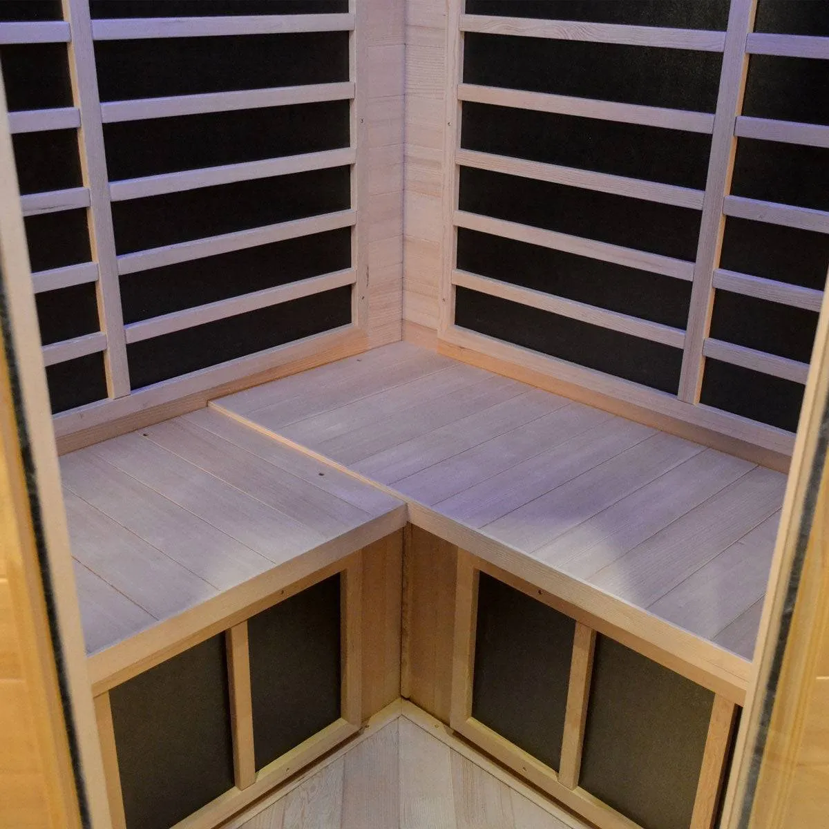 TMG LIVING 3 Person Corner Indoor FAR Infrared Sauna Room, Natural Canadian Hemlock, Bluetooth Speakers, Tempered Glass Door, TMG-LSN40