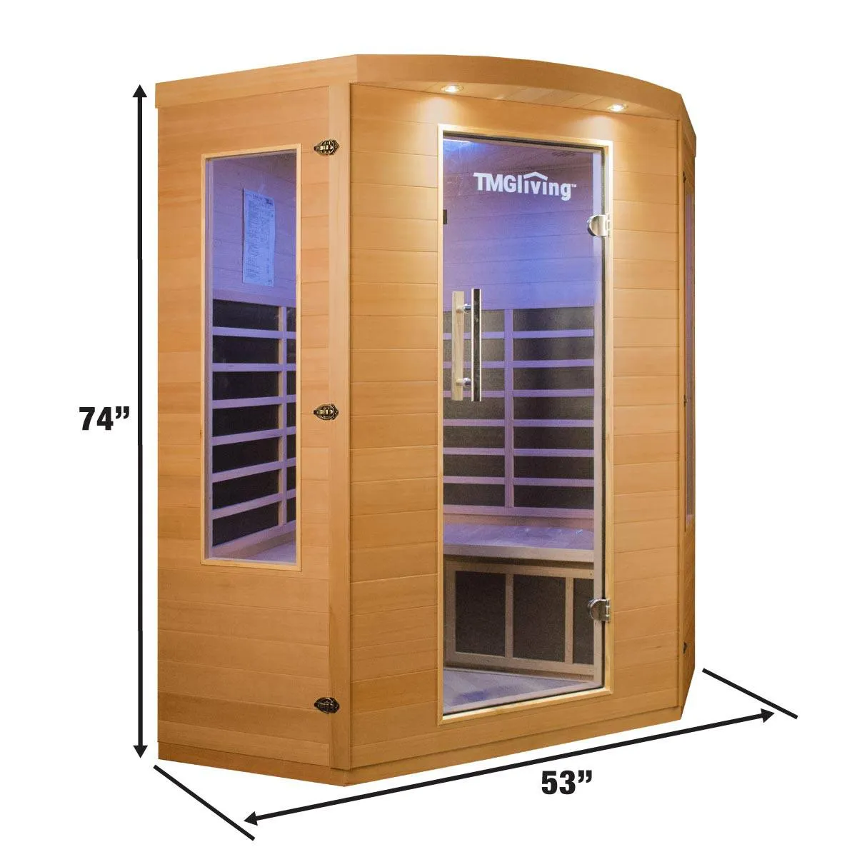 TMG LIVING 3 Person Corner Indoor FAR Infrared Sauna Room, Natural Canadian Hemlock, Bluetooth Speakers, Tempered Glass Door, TMG-LSN40