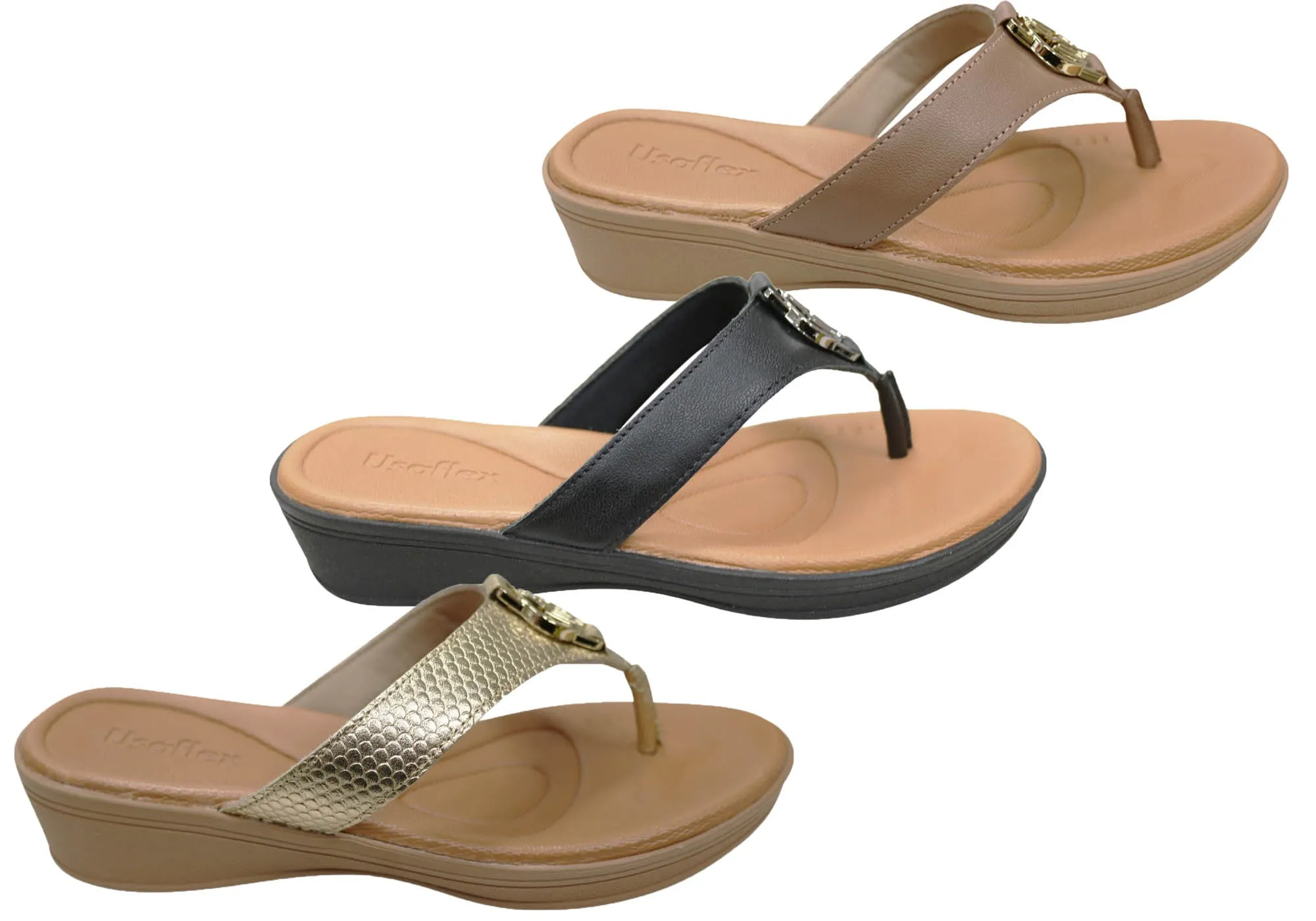 Usaflex Dorina Womens Comfort Leather Thongs Sandals Made In Brazil