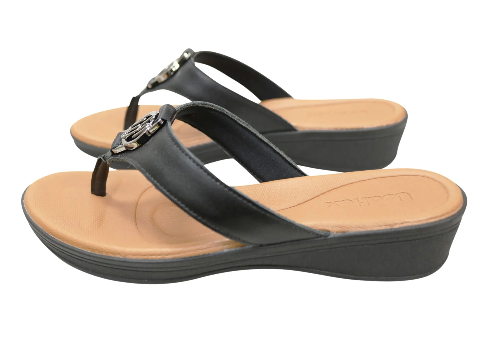 Usaflex Dorina Womens Comfort Leather Thongs Sandals Made In Brazil