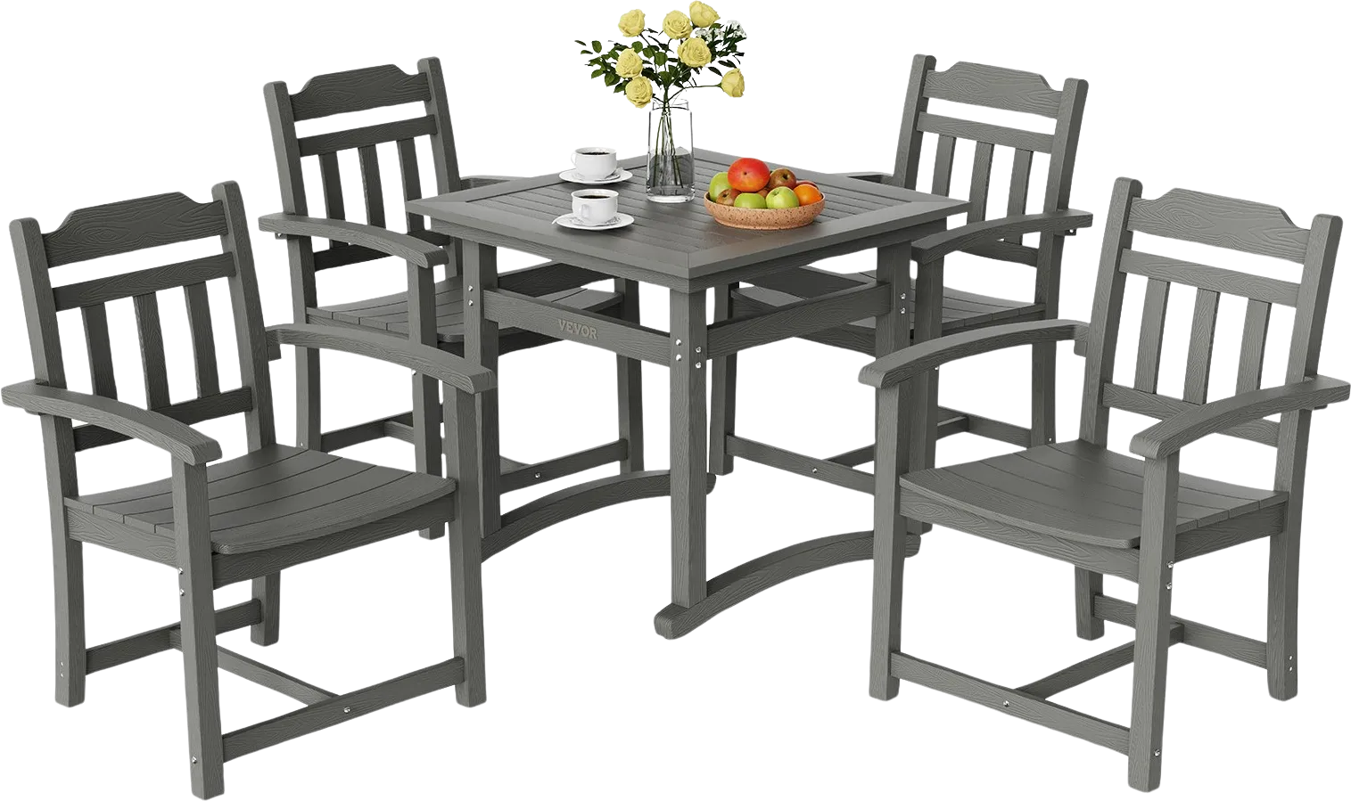 Vevor 5 Piece Patio Dining Set All-Weather Outdoor Table and Armchairs Light Gray New