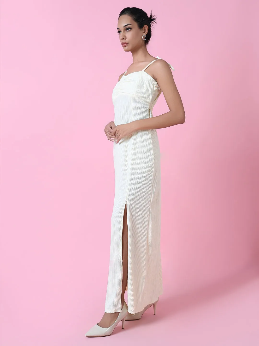 Women Cream Solid Maxi Dress