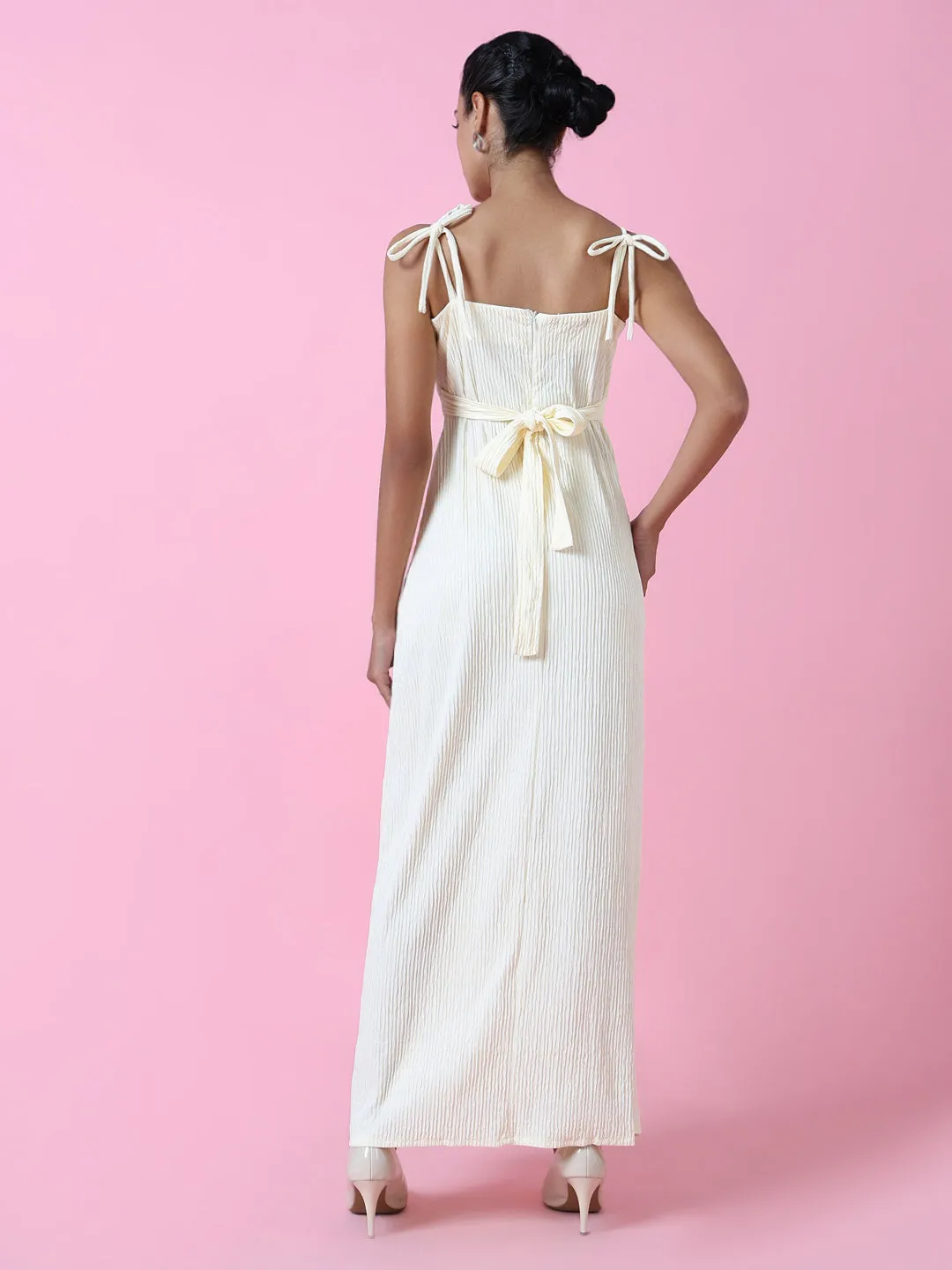 Women Cream Solid Maxi Dress