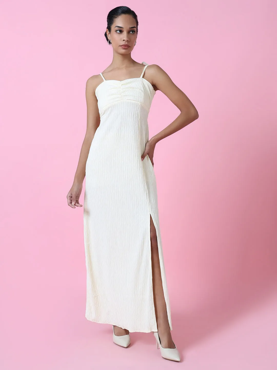 Women Cream Solid Maxi Dress