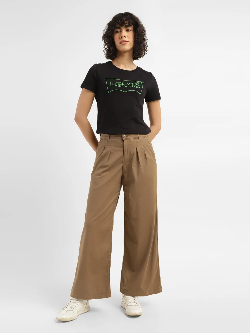 Women's High Rise Tan Wide Leg Trousers