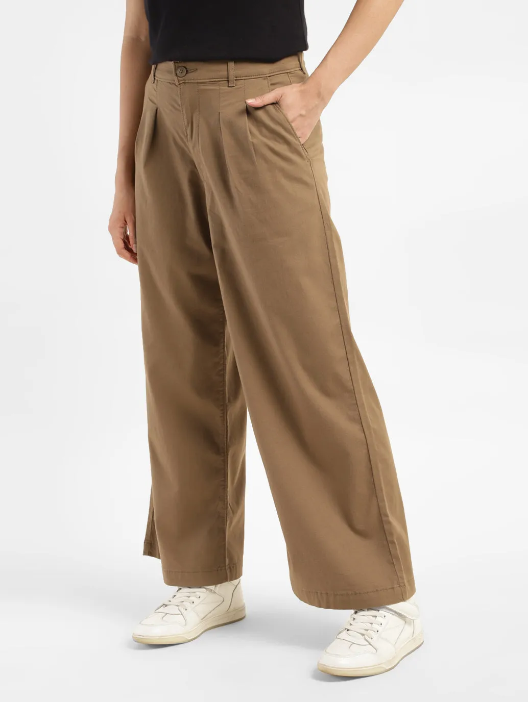 Women's High Rise Tan Wide Leg Trousers