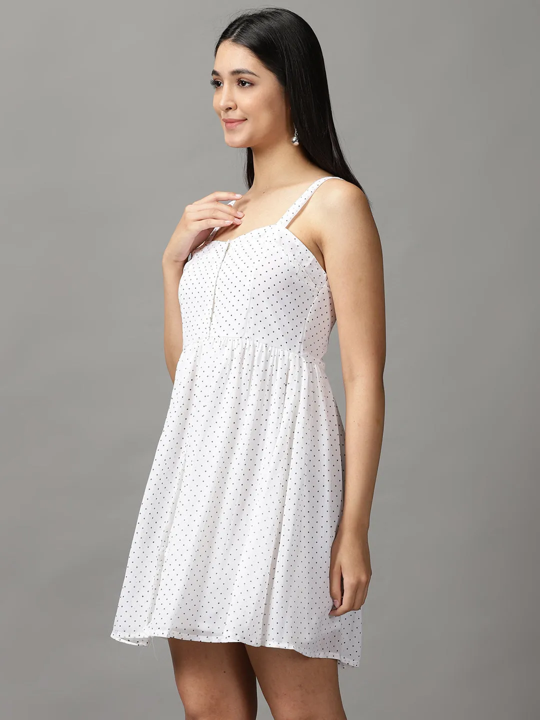 Women's White Polka Dots Fit and Flare Dress