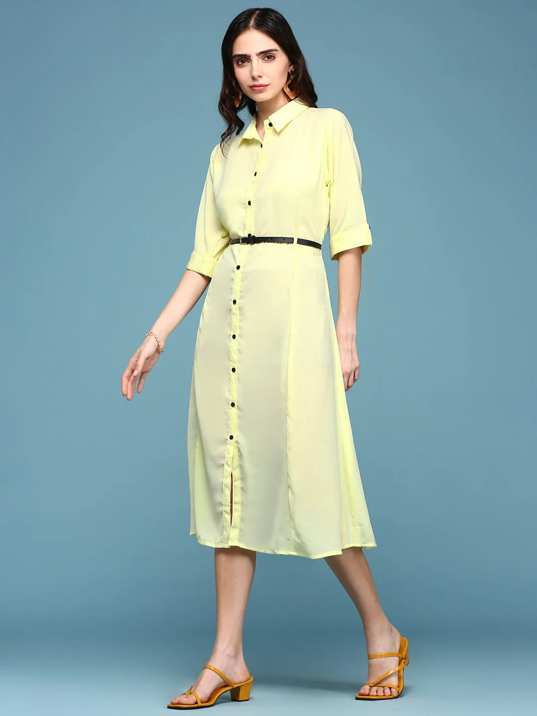 Women's Yellow Solid A-Line Dress