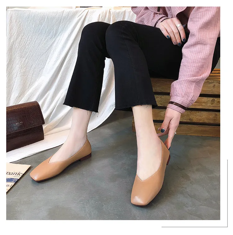 xiangtuibao Fashion Women Flat Shoe  Elegant Shallow Low-heeled Sandals  Beige Korean Slippers Square Toe Slip-on Simple Woman Shoes