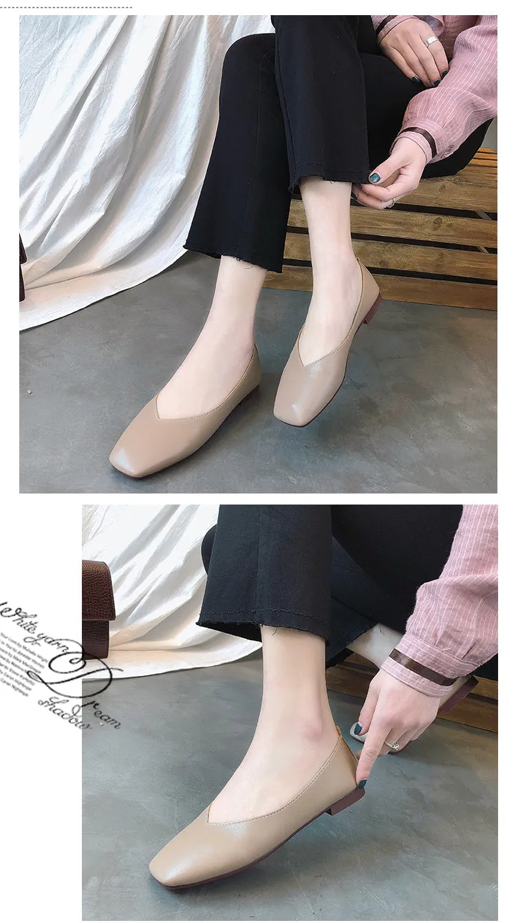 xiangtuibao Fashion Women Flat Shoe  Elegant Shallow Low-heeled Sandals  Beige Korean Slippers Square Toe Slip-on Simple Woman Shoes