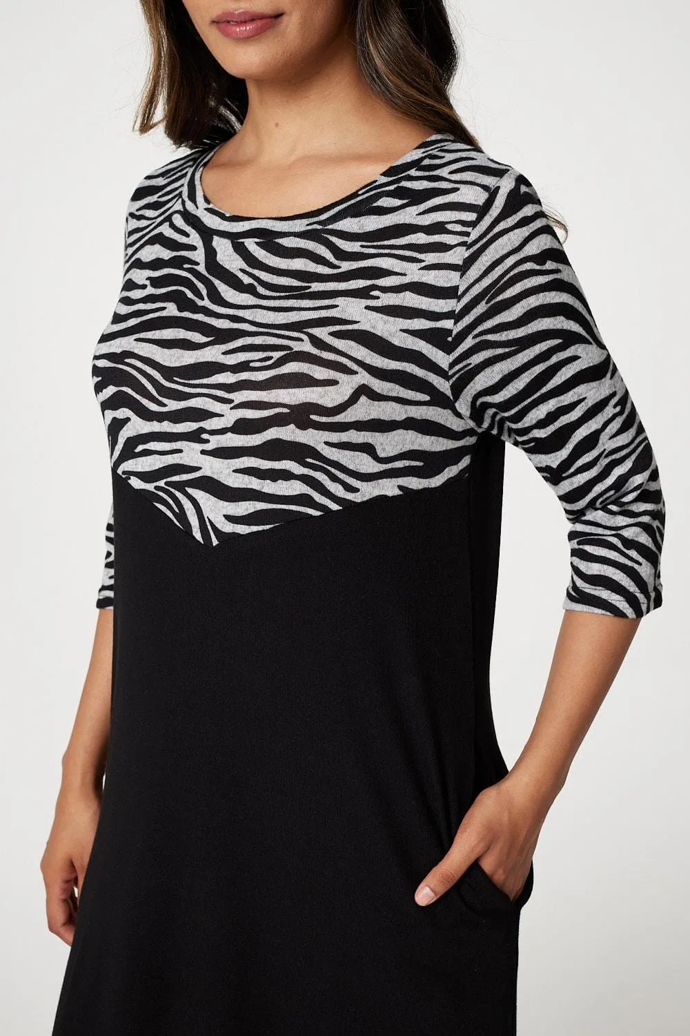 Zebra Colour Block Mini Dress