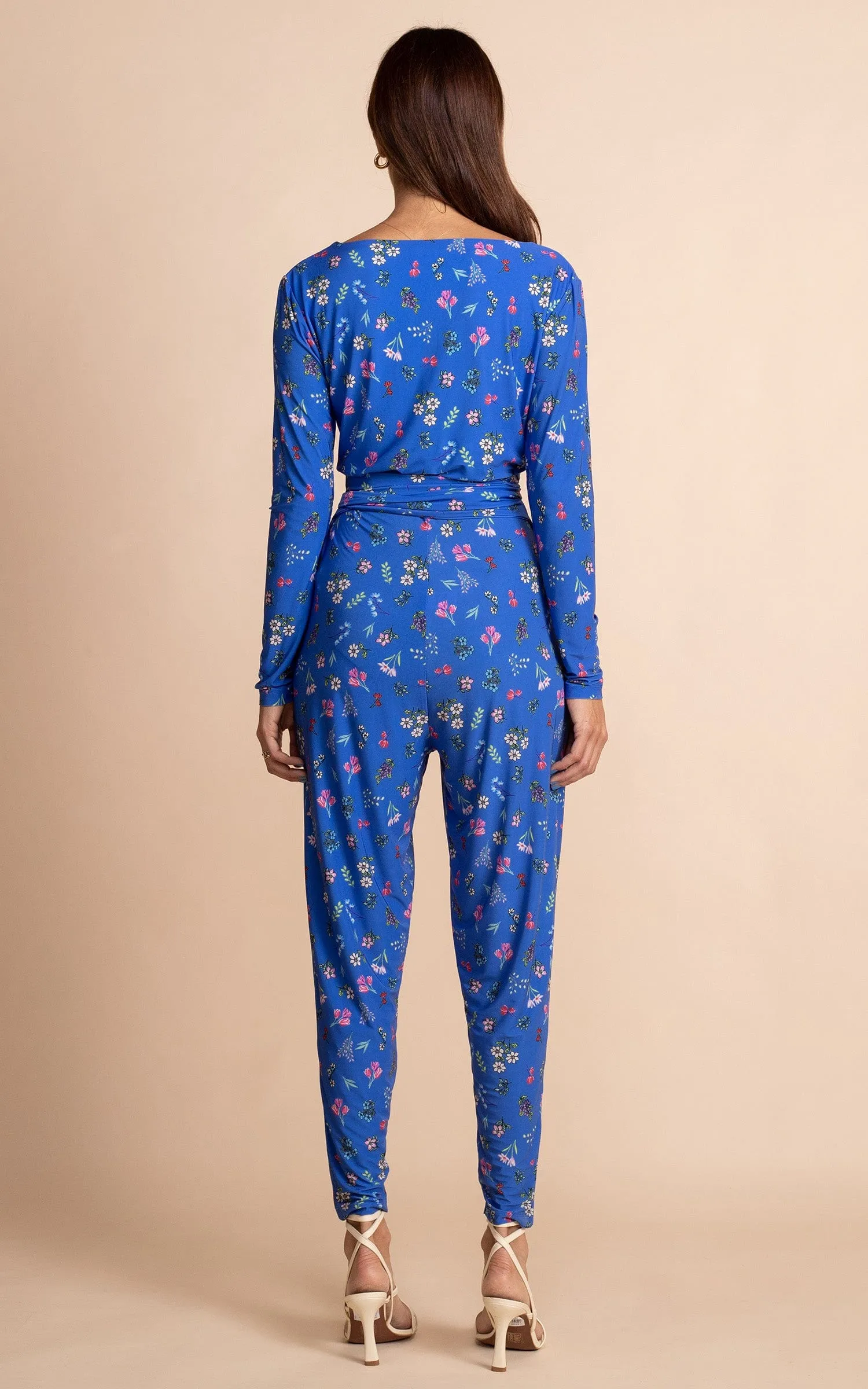 Zion Slinky Jumpsuit in Blue Ditsy Floral